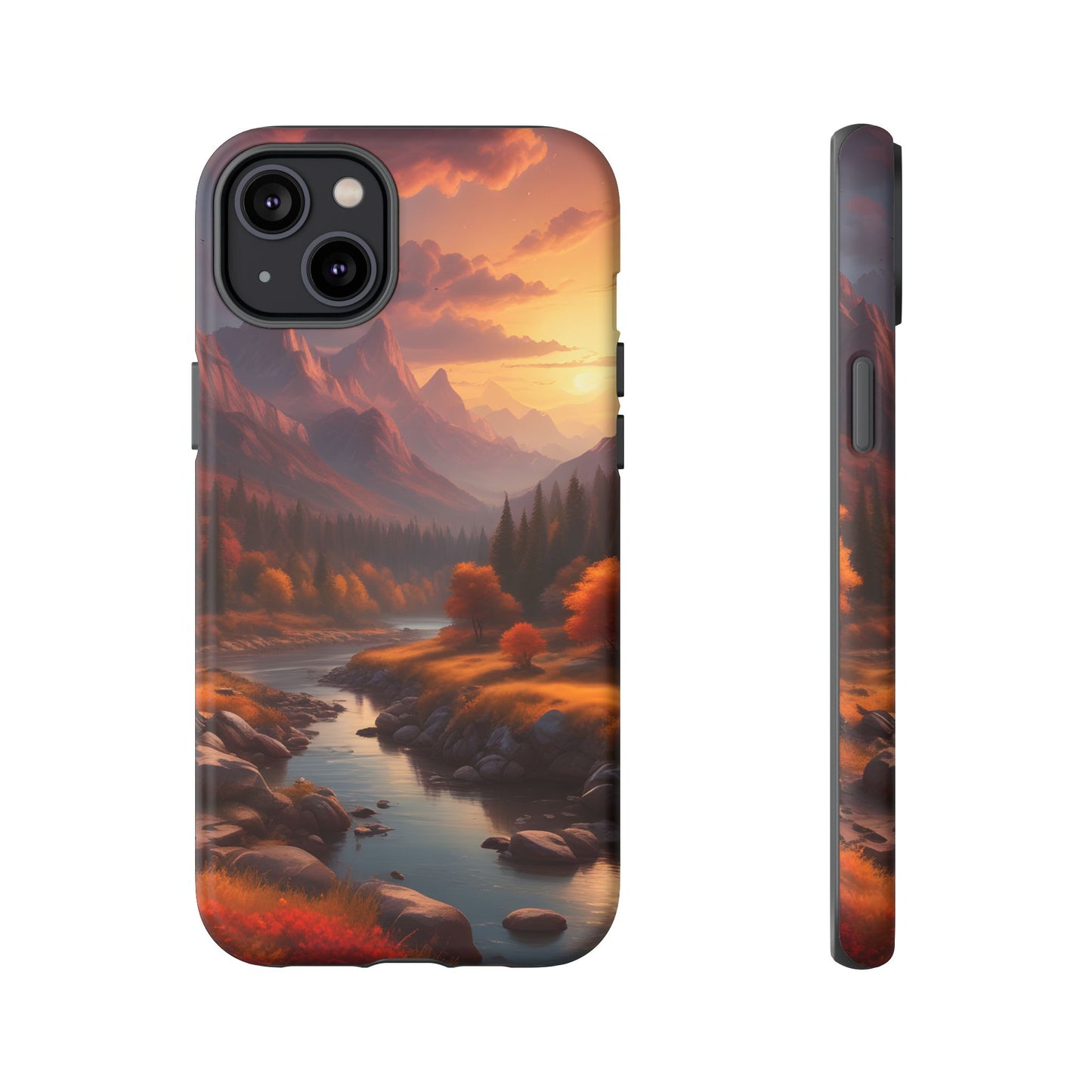 Carcasa para teléfono con diseño de atardecer otoñal en la montaña, regalo para amantes de la naturaleza, funda resistente para teléfono, accesorio para aventuras al aire libre, funda con arte paisajístico.