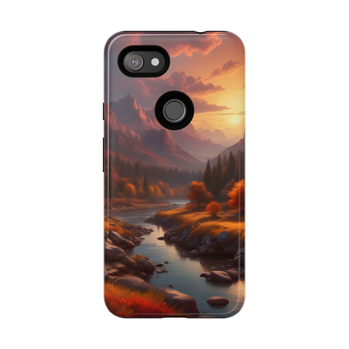 Carcasa para teléfono con diseño de atardecer otoñal en la montaña, regalo para amantes de la naturaleza, funda resistente para teléfono, accesorio para aventuras al aire libre, funda con arte paisajístico.