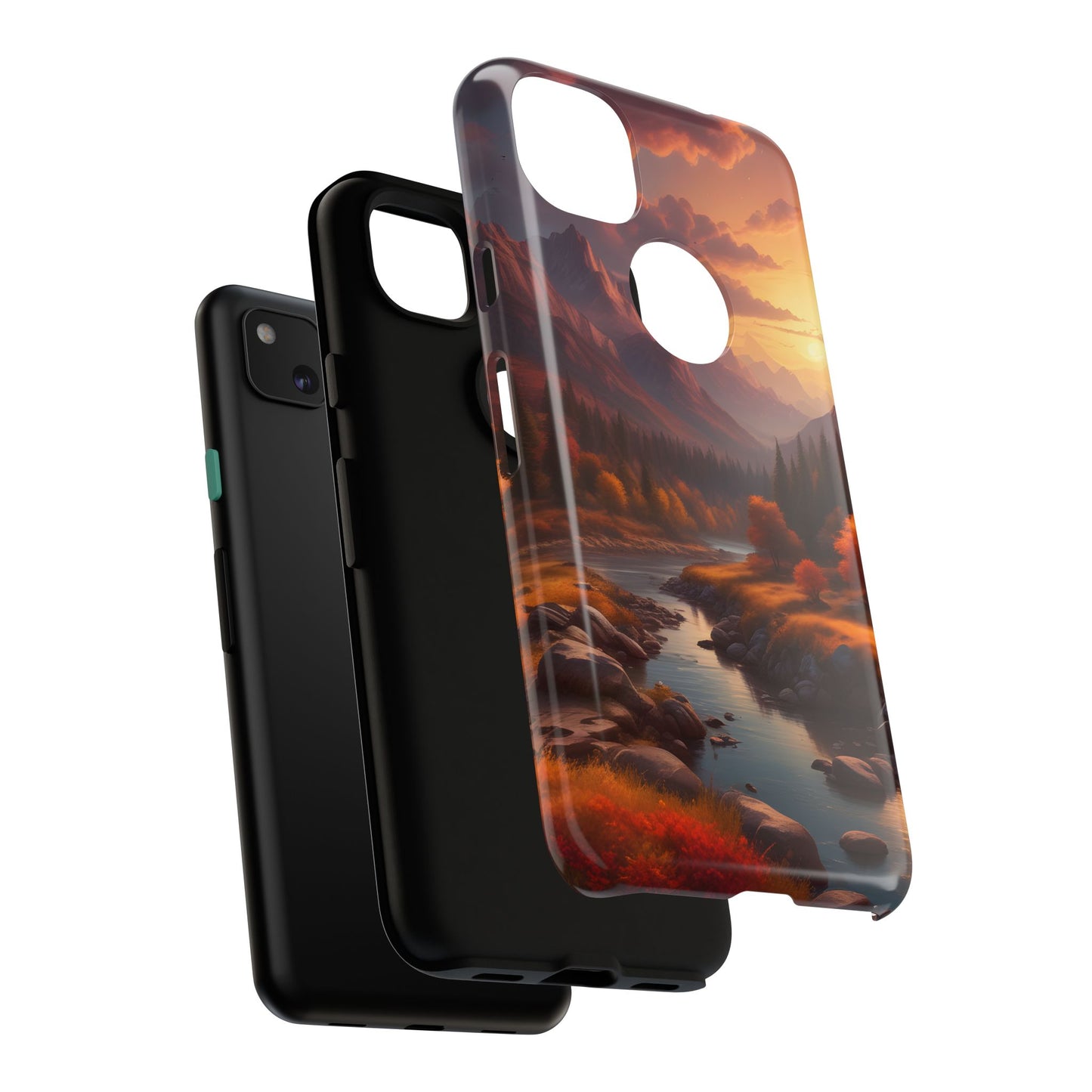 Carcasa para teléfono con diseño de atardecer otoñal en la montaña, regalo para amantes de la naturaleza, funda resistente para teléfono, accesorio para aventuras al aire libre, funda con arte paisajístico.