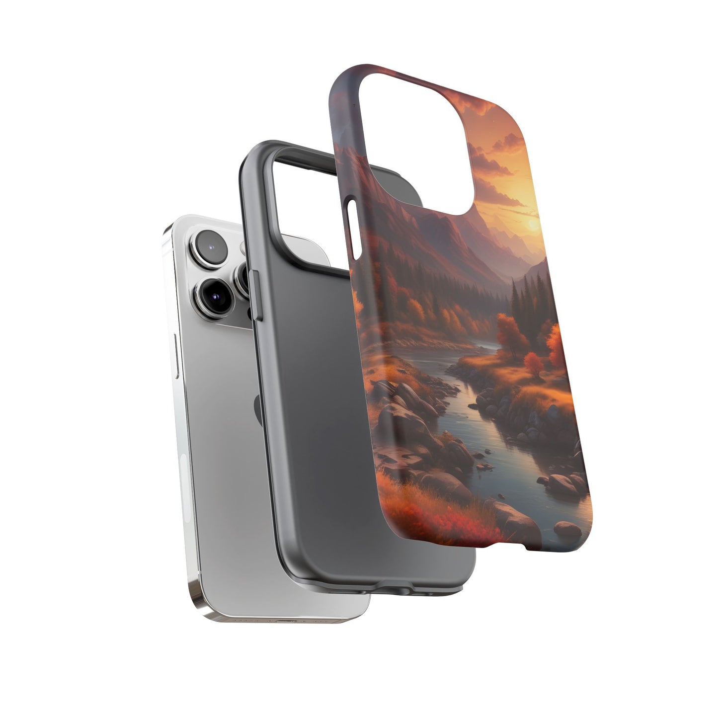 Carcasa para teléfono con diseño de atardecer otoñal en la montaña, regalo para amantes de la naturaleza, funda resistente para teléfono, accesorio para aventuras al aire libre, funda con arte paisajístico.