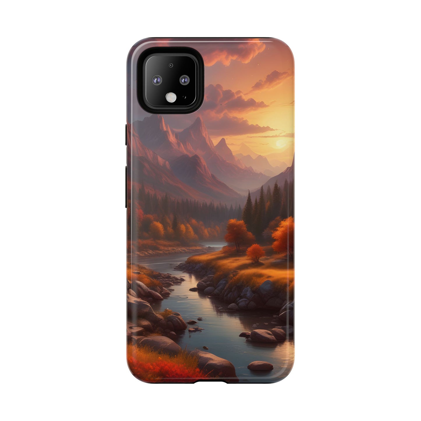Carcasa para teléfono con diseño de atardecer otoñal en la montaña, regalo para amantes de la naturaleza, funda resistente para teléfono, accesorio para aventuras al aire libre, funda con arte paisajístico.