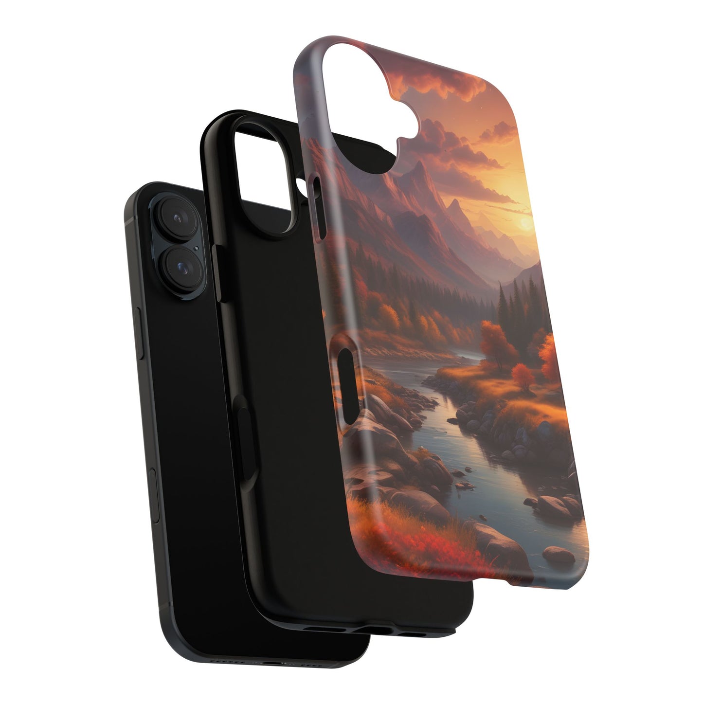 Carcasa para teléfono con diseño de atardecer otoñal en la montaña, regalo para amantes de la naturaleza, funda resistente para teléfono, accesorio para aventuras al aire libre, funda con arte paisajístico.
