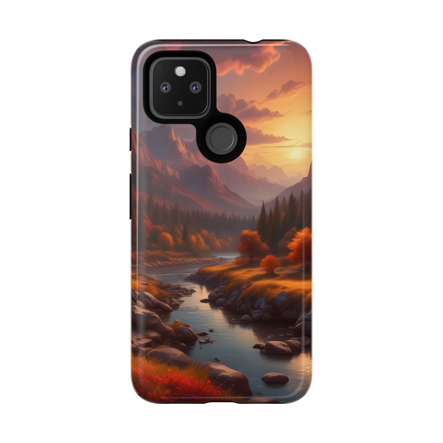 Carcasa para teléfono con diseño de atardecer otoñal en la montaña, regalo para amantes de la naturaleza, funda resistente para teléfono, accesorio para aventuras al aire libre, funda con arte paisajístico.