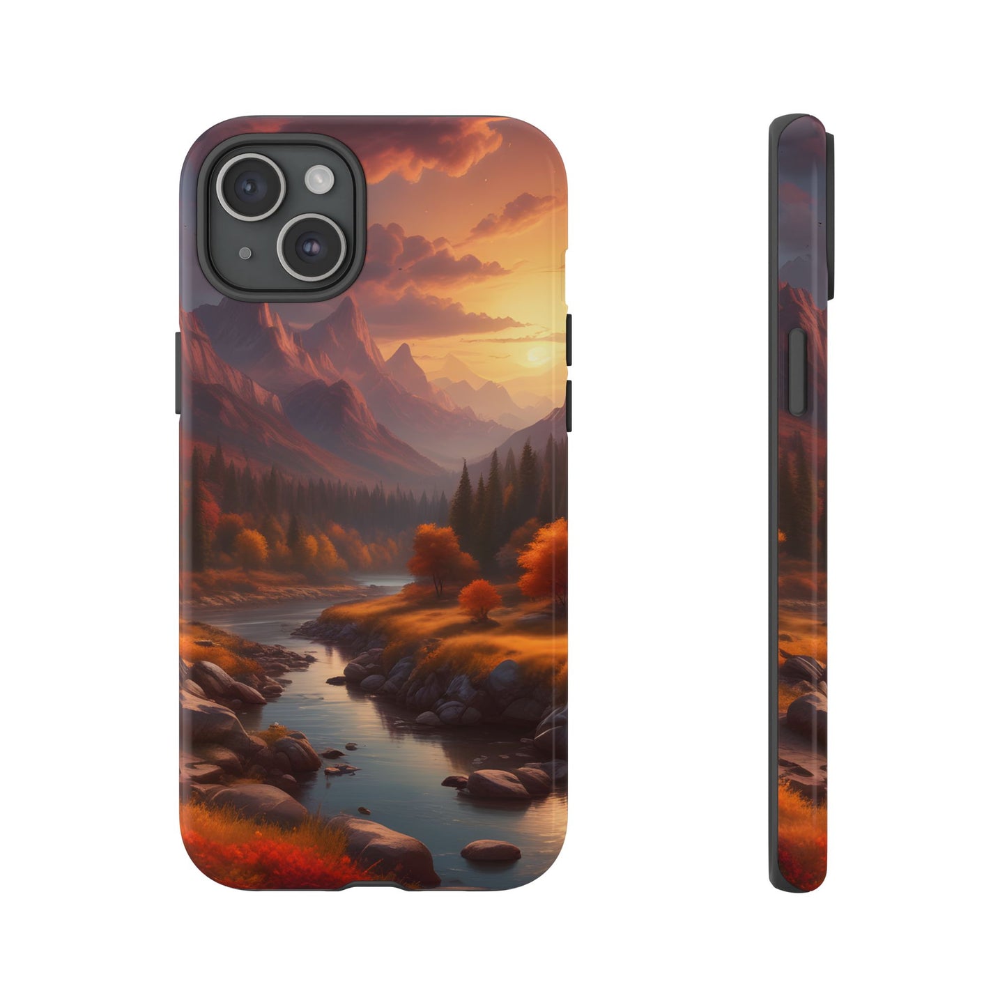 Carcasa para teléfono con diseño de atardecer otoñal en la montaña, regalo para amantes de la naturaleza, funda resistente para teléfono, accesorio para aventuras al aire libre, funda con arte paisajístico.
