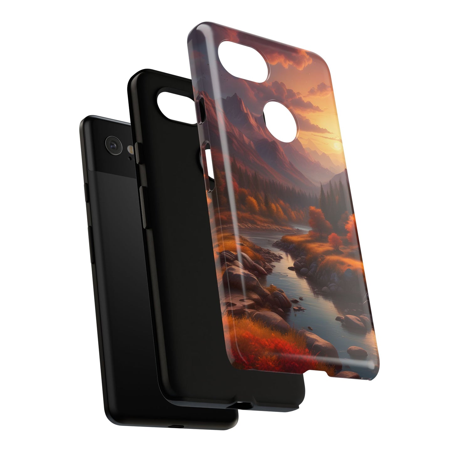 Carcasa para teléfono con diseño de atardecer otoñal en la montaña, regalo para amantes de la naturaleza, funda resistente para teléfono, accesorio para aventuras al aire libre, funda con arte paisajístico.