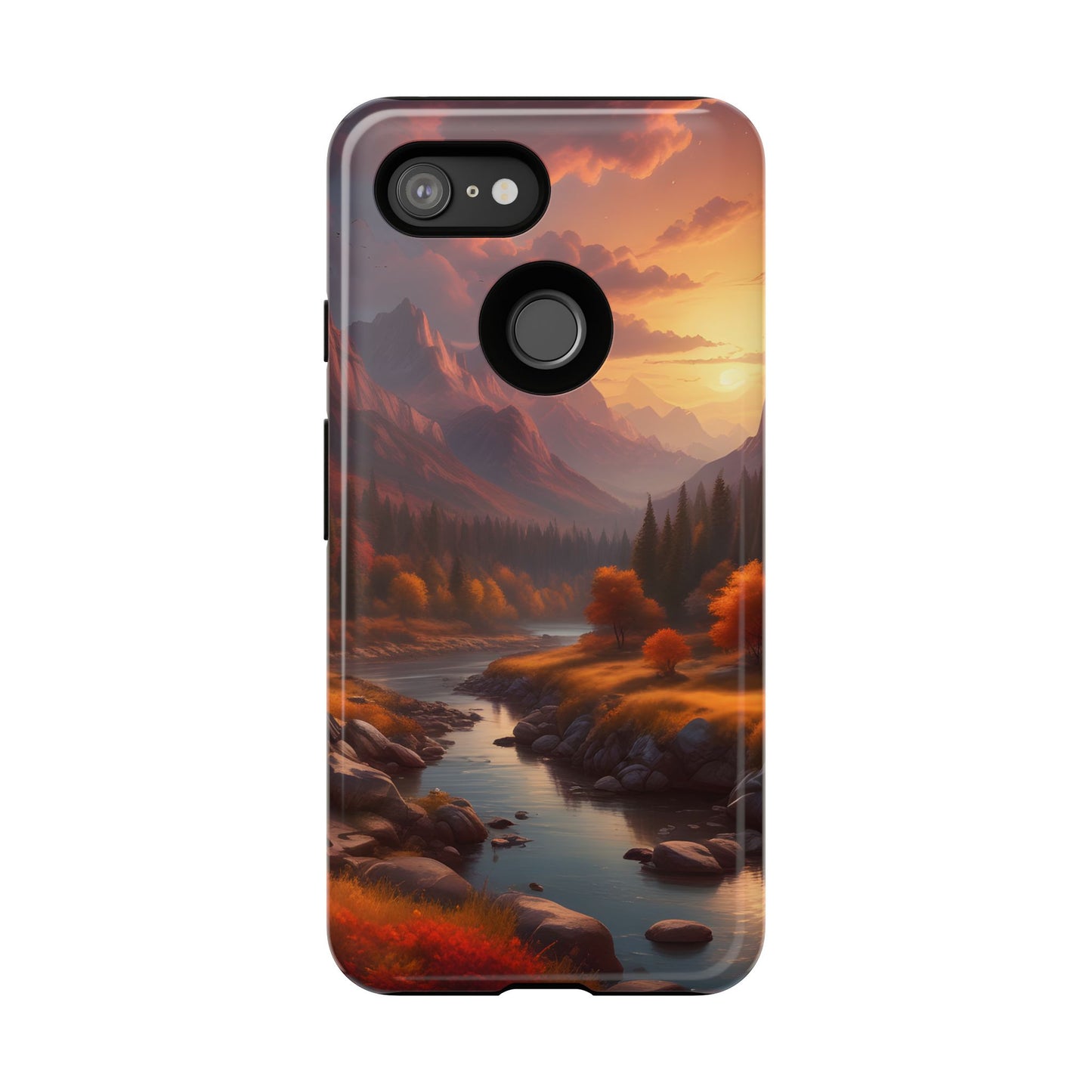 Carcasa para teléfono con diseño de atardecer otoñal en la montaña, regalo para amantes de la naturaleza, funda resistente para teléfono, accesorio para aventuras al aire libre, funda con arte paisajístico.