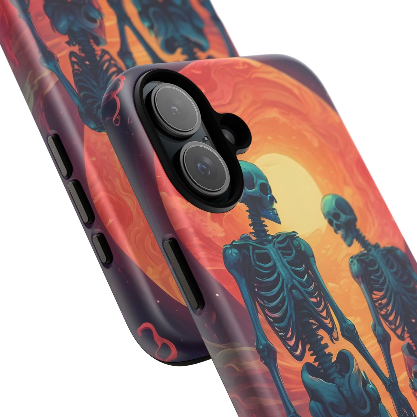 Carcasa de teléfono con esqueletos románticos, funda resistente para teléfono, accesorio de Halloween, regalo único, funda de teléfono para parejas, estética espeluznante.