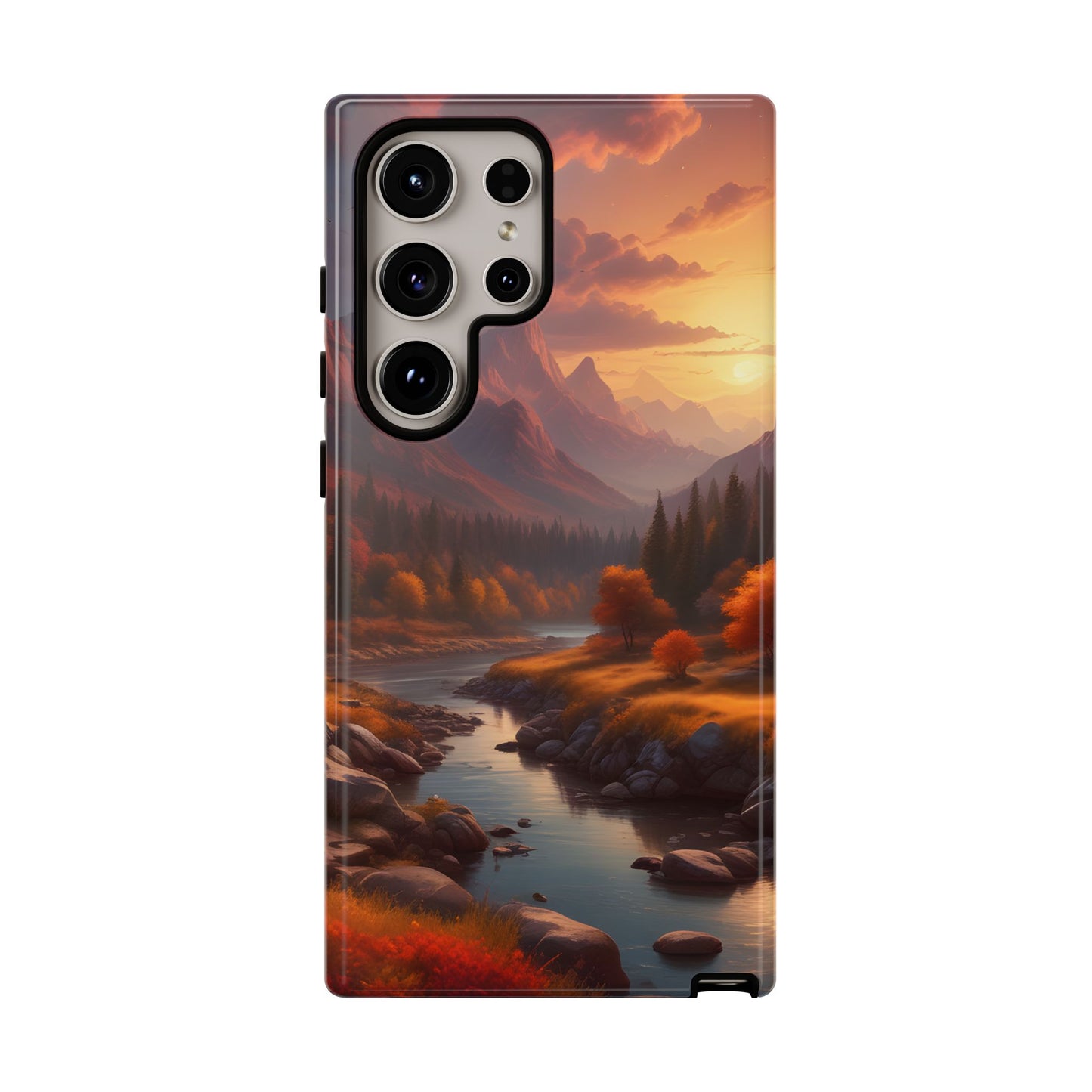 Carcasa para teléfono con diseño de atardecer otoñal en la montaña, regalo para amantes de la naturaleza, funda resistente para teléfono, accesorio para aventuras al aire libre, funda con arte paisajístico.