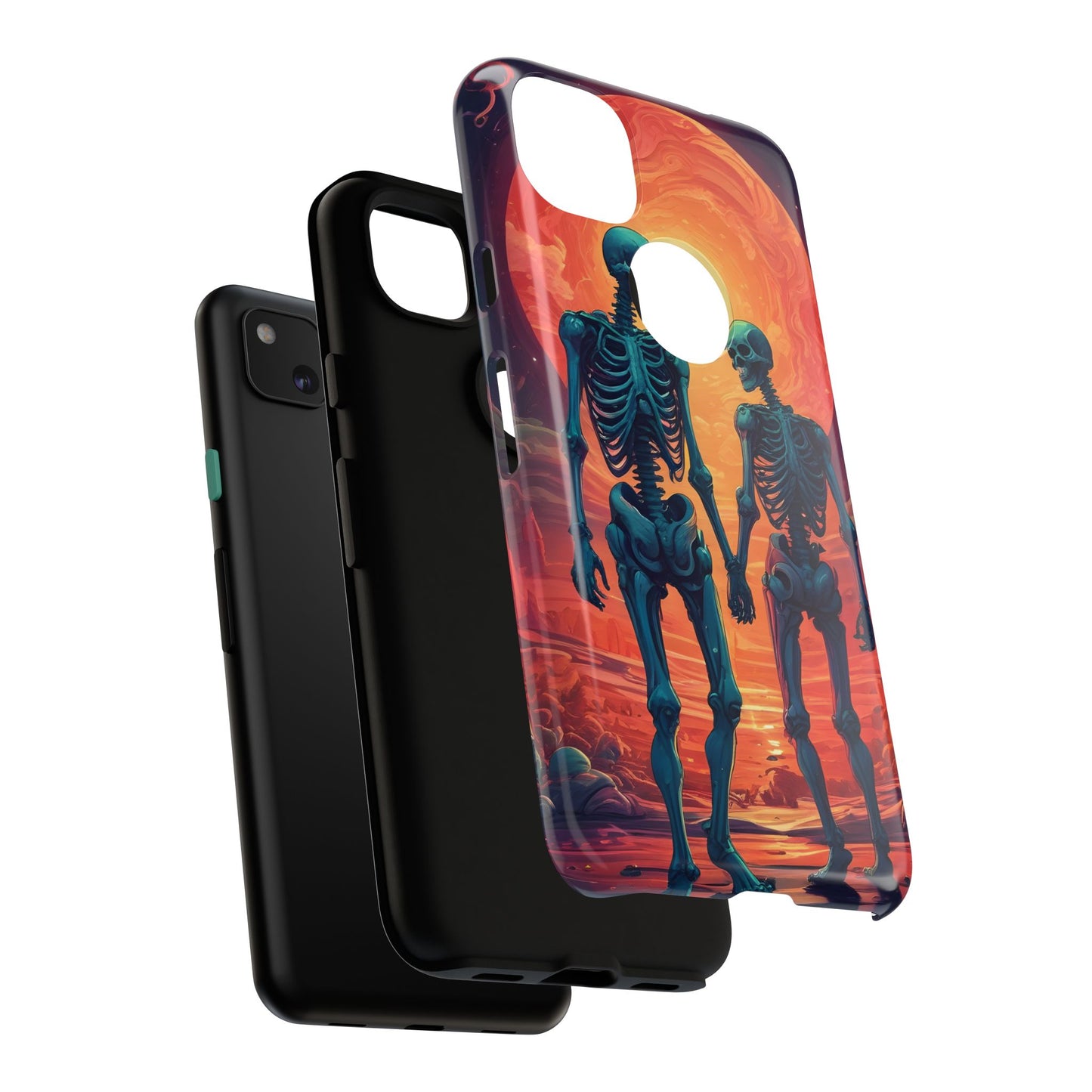 Carcasa de teléfono con esqueletos románticos, funda resistente para teléfono, accesorio de Halloween, regalo único, funda de teléfono para parejas, estética espeluznante.