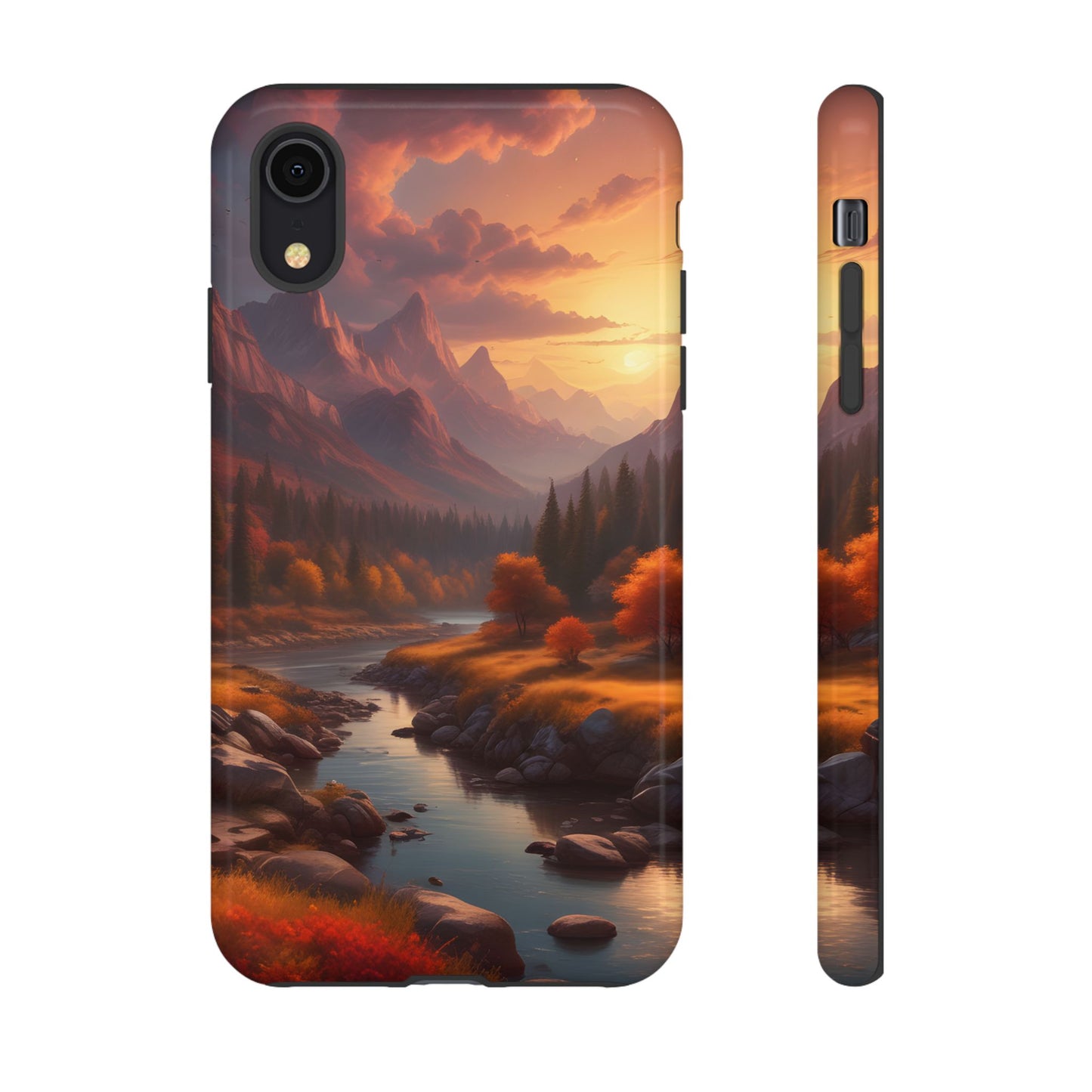Carcasa para teléfono con diseño de atardecer otoñal en la montaña, regalo para amantes de la naturaleza, funda resistente para teléfono, accesorio para aventuras al aire libre, funda con arte paisajístico.