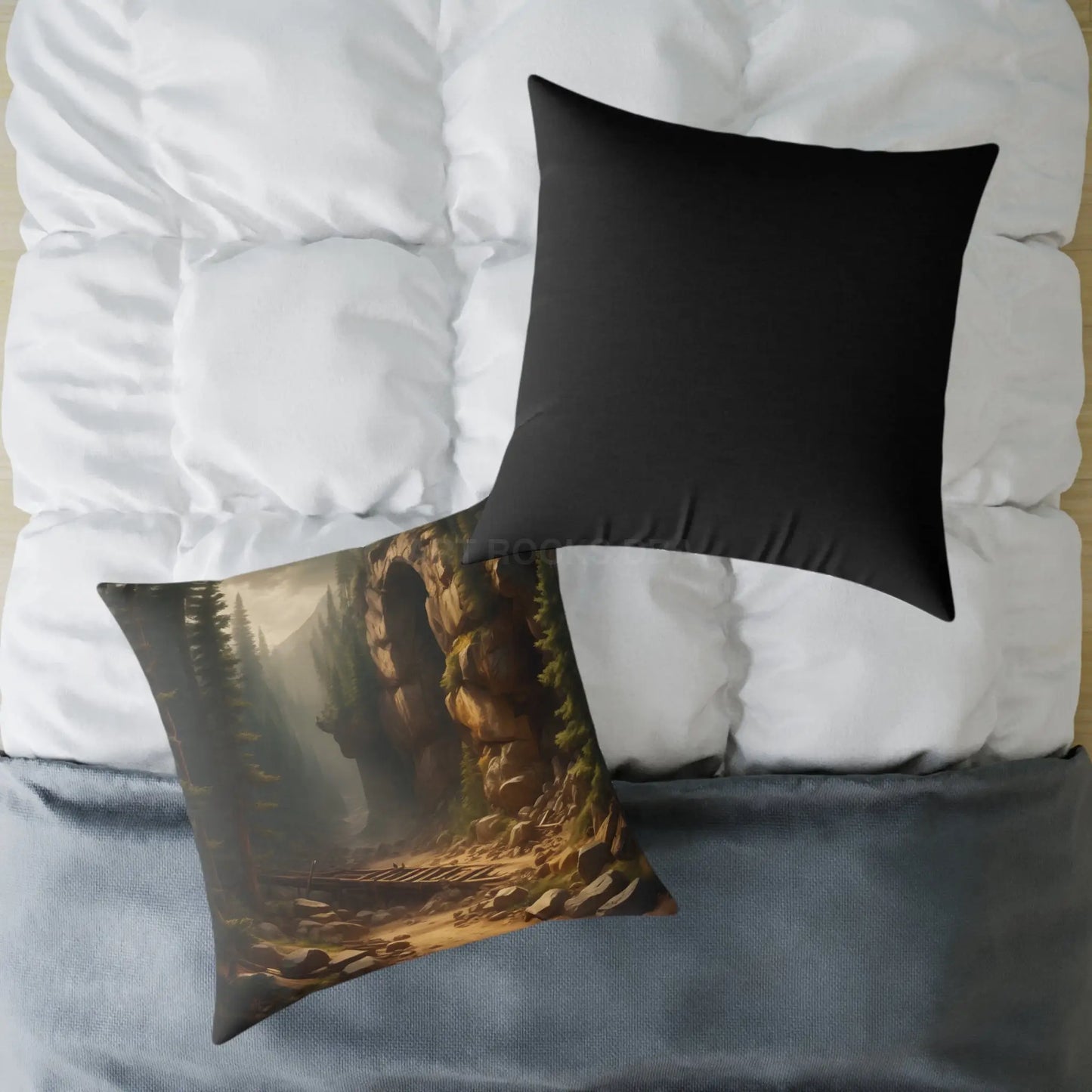 Abandoned Cave in The Forest Square Pillow for Cozy Spaces Home Decor Gift for Nature Lovers Outdoor Themed Cushion