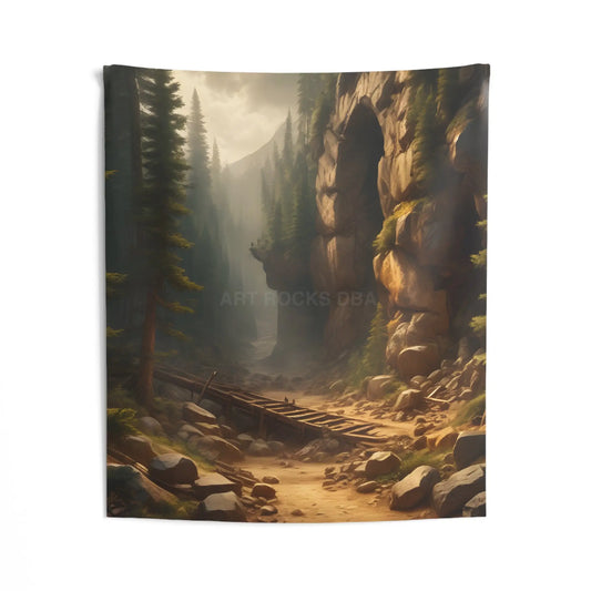 Abandoned Cave Wall Tapestry Mountain Landscape Décor Boho Wall Art Cozy Home Decoration Relaxing Room Accents Rustic