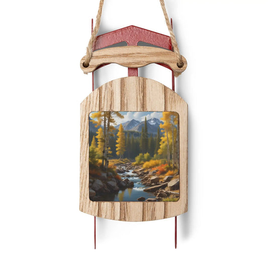 Aspens in the Fall Sled Ornament — Rustic Aspen Leaf Holiday Ornament - 2.1’’ × 4.6’’ / 1 pc - Home Decor