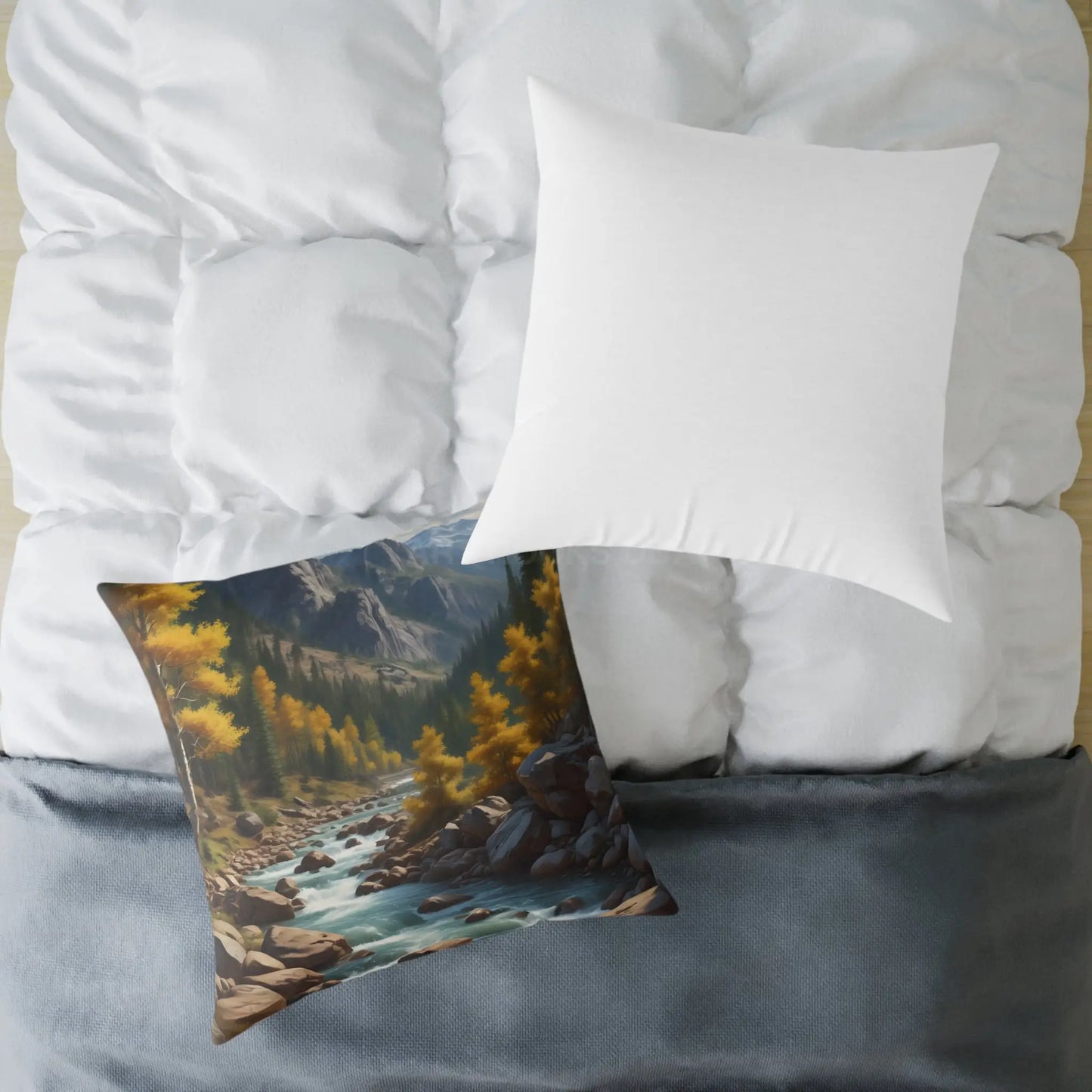 Aspens on The River in The Mountains Decorative Pillow Cozy Home Decor Gift for Nature Lovers Autumn Accent Cushion