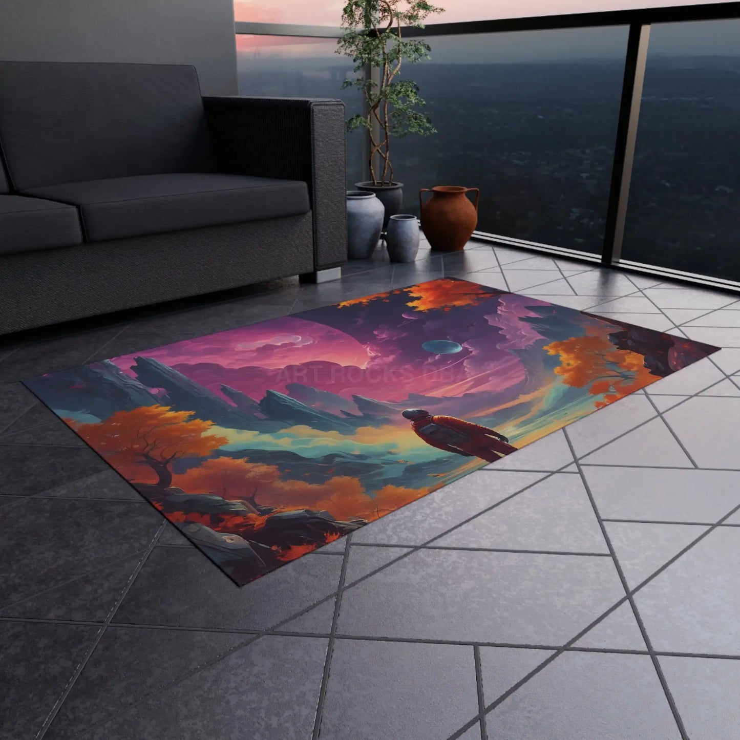 Astronaut Psychedelic Outdoor Rug Nature-themed Rug for Patios Boho Home Decor Galaxy Print Area Rug Camping and Garden