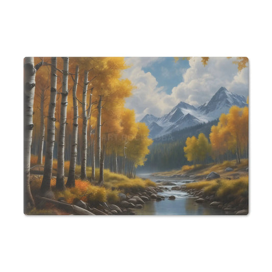 Autumn Aspen River Cutting Board — Mountain Landscape Glass Chopping Board - Small - Home Decor