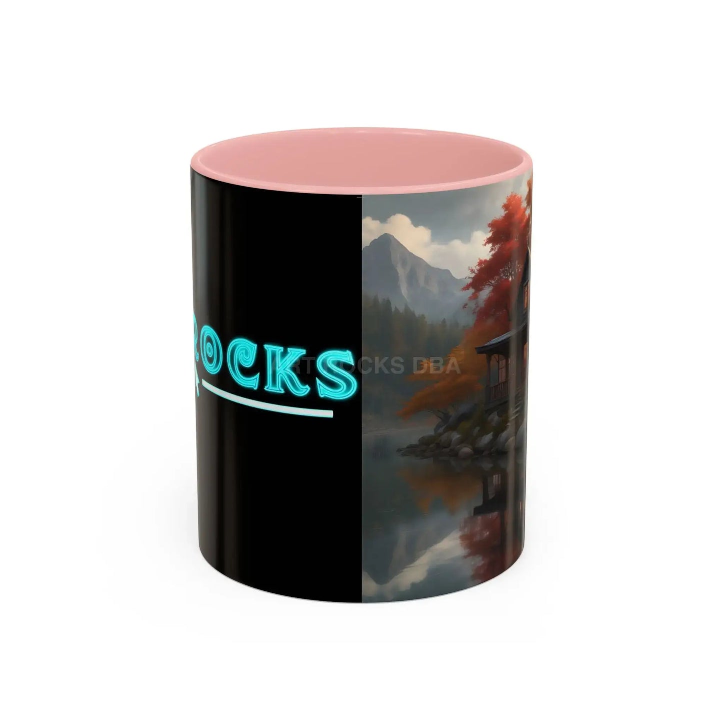 Autumn Cabin Accent Coffee Mug – Scenic Fall Lake House 11/15oz - 11oz / Pink - Mug