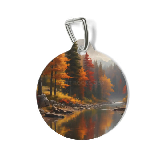 Autumn Forest River Pet Tag — Fall Landscape Dog & Cat ID Charm - 1’’ - Pets