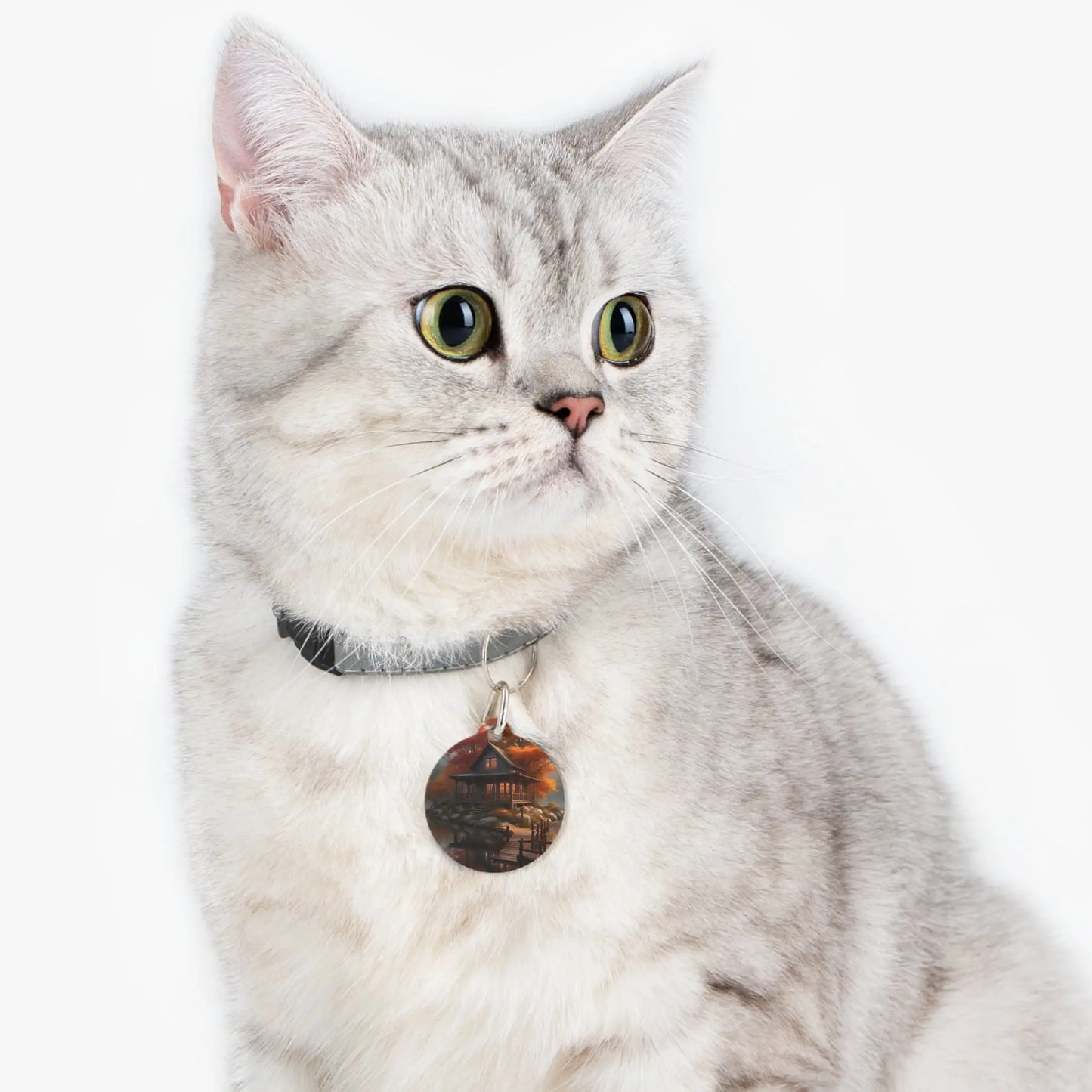 Autumn Lakeside Cabin Pet Tag — Cozy Fall Cottage Dog ID Tag - 1’’ - Pets