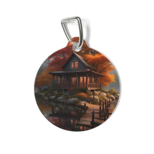 Autumn Lakeside Cabin Pet Tag — Cozy Fall Cottage Dog ID Tag - 1’’ - Pets