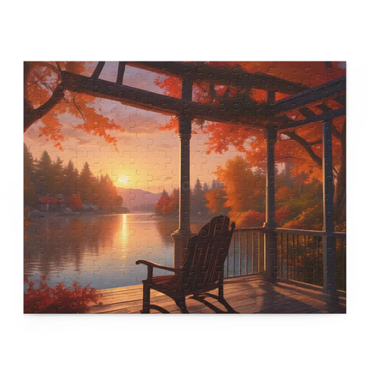 Autumn Lakeside Porch Sunset Jigsaw Puzzle — 120/252/500-Piece - 14’’ × 11’’ (252 pcs) - Puzzle
