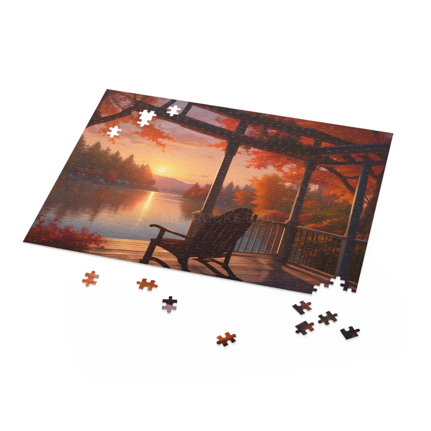 Autumn Lakeside Porch Sunset Jigsaw Puzzle — 120/252/500-Piece - Puzzle