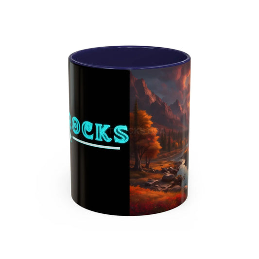 Autumn Mountain Landscape Coffee Mug – Sunset Mountain River Accent Mug (11/15 oz) - 11oz / Navy - Mug