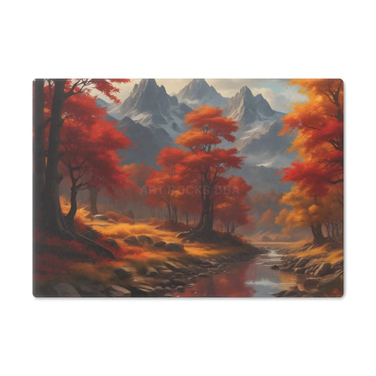 Autumn Mountain Landscape Glass Cutting Board — Scenic Fall Trees & Stream Kitchen Decor - Small - Home Decor
