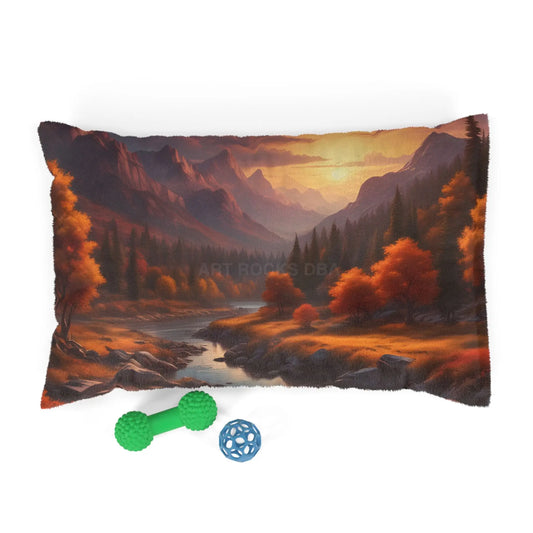 Autumn Mountain Landscape Pet Bed — Cozy Scenic Dog & Cat Pillow - 28’’ × 18’’ - Pets