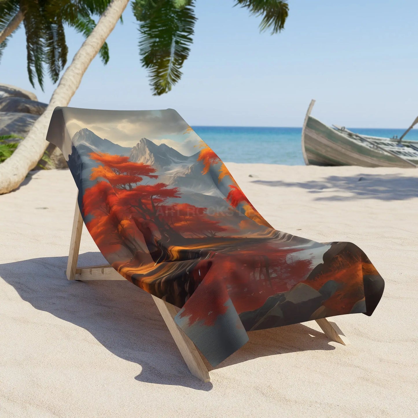 Autumn Mountainscape Beach Towel – Red Maple Landscape - Home Decor