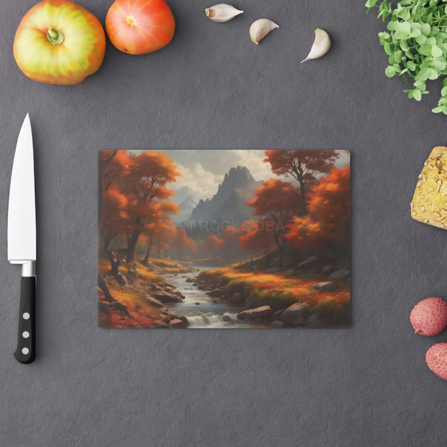 Autumn River Cutting Board — Scenic Mountain Stream Kitchen Board - Home Decor