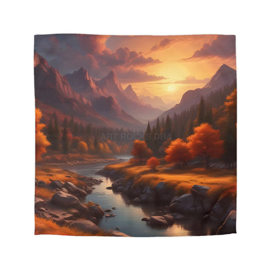 Autumn Sunset in the Mountains Microfiber Duvet Cover - Cozy Nature-Inspired Bedding for Fall Decor - Queen / Cream