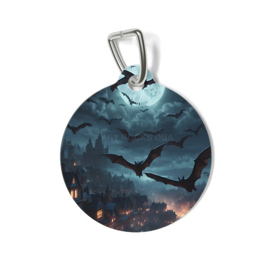 Bat Night Pet Tag — Halloween Moonlit Dog & Cat ID Tag - 1’’ - Pets