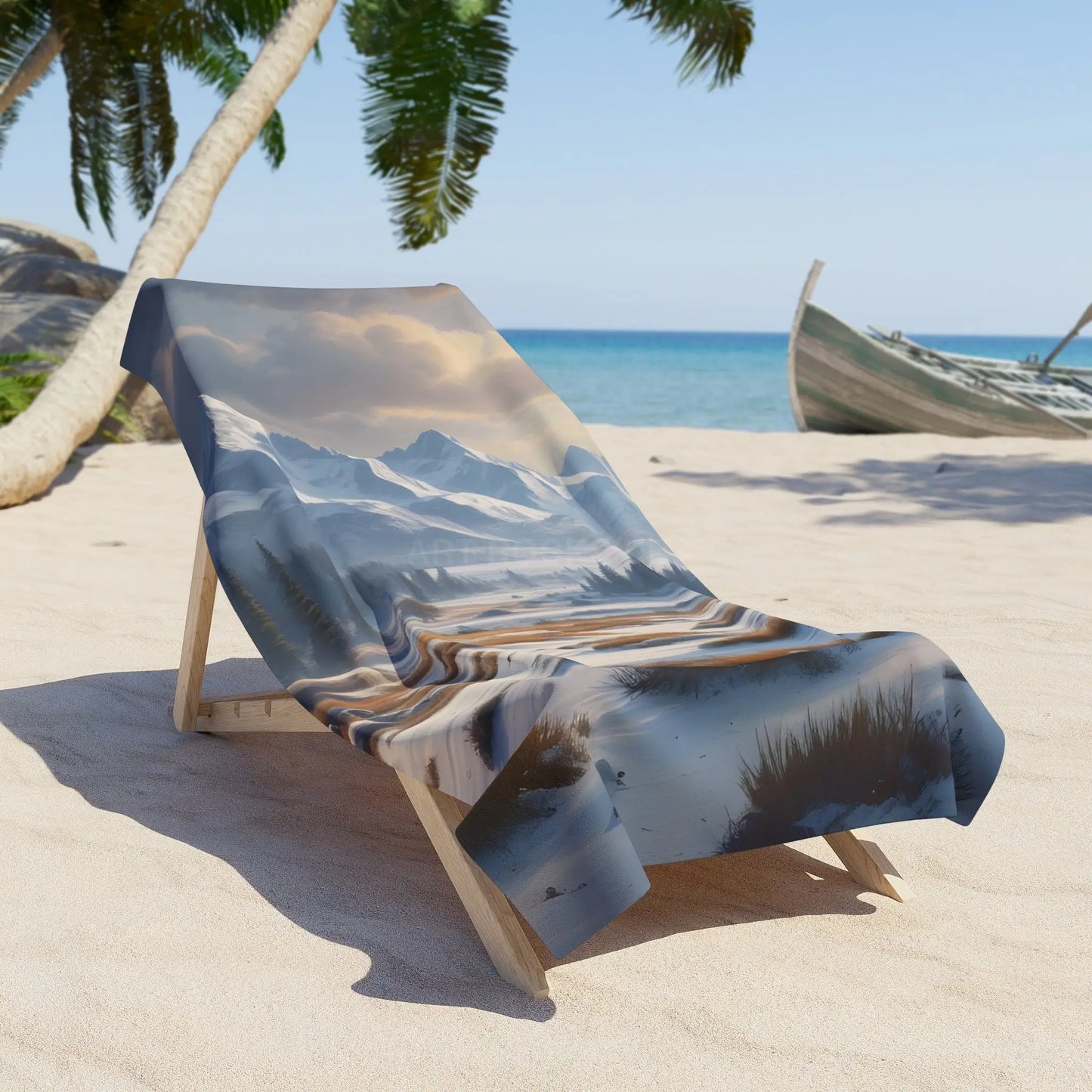 Beach Towel - Serene Snowy Mountain Landscape Print - Home Decor