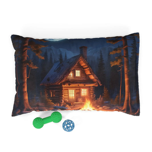 Cabin Campfire Pet Bed — Cozy Outdoor Log Cabin Dog/Cat Bed - 28’’ × 18’’ - Pets