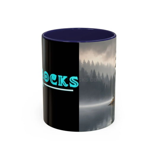 Calm Pine Lake Accent Coffee Mug — Moody Forest Morning 11/15oz - 11oz / Navy - Mug