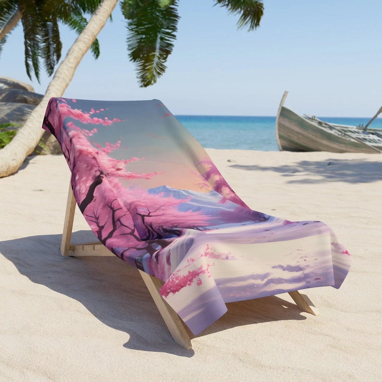 Cherry Blossom Beach Towel — Pink Sakura Sunset Coastal Towel - Home Decor