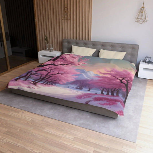 Cherry Blossom Microfiber Duvet Cover Cozy Bedding Spring Decor Floral Comforter Bedroom Makeover Gift Idea - Twin