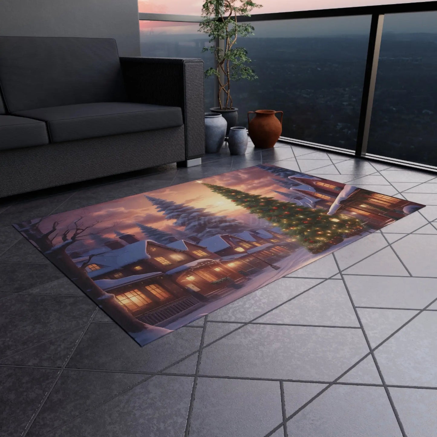 Christmas Outdoor Rug Seasonal Decor Holiday Patio Mat Winter Wonderland Rug Festive Entertaining Cozy Outdoor Space