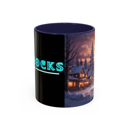 Christmas Village Accent Coffee Mug — Cozy Snowy Night Holiday Coffee Cup (11/15oz) - 11oz / Navy - Mug