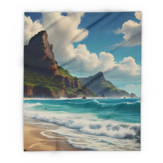 Coastal Dreamscape Fleece Blanket - Beach Landscape Throw for Relaxation and Home Décor - 50’’ × 60’’ - Home Decor
