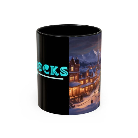 Coffee Mug — Cozy Christmas Village Holiday Scene (Accent 11/15oz) - 11oz / Black - Mug