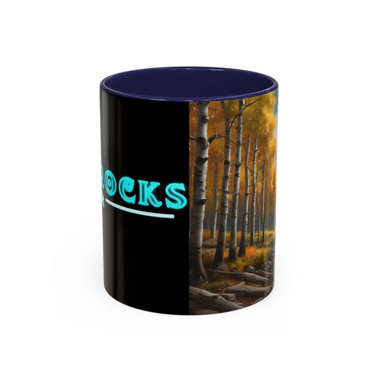 Coffee Mug — Mountain River with Aspen Trees Accent (11/15 oz) - 11oz / Navy - Mug