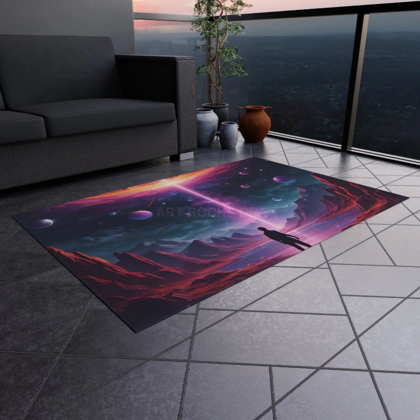 Cosmic Fantasy Outdoor Rug Vibrant Patio Mat Sci-Fi Decor for Gardens Unique Camping Accessory Space Art Home Decor