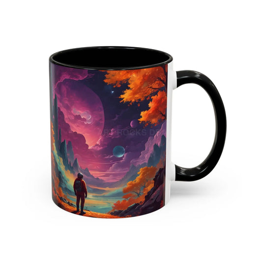 Cosmic Journey Coffee Mug — Surreal Space Landscape Accent Mug (11/15oz) - 11oz / Black - Mug