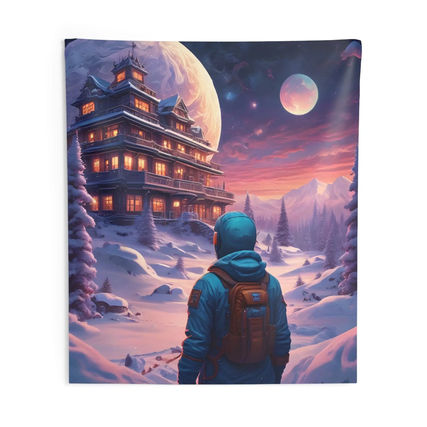 Cosmic Snowy Planet Wall Tapestry | Space Landscape Decor Bedroom Wall Art Home Decor Gift for Dreamers Aesthetic