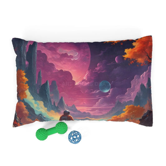 Cosmic Sunset Pet Bed — Dreamscape Planet Design - 28’’ × 18’’ - Pets
