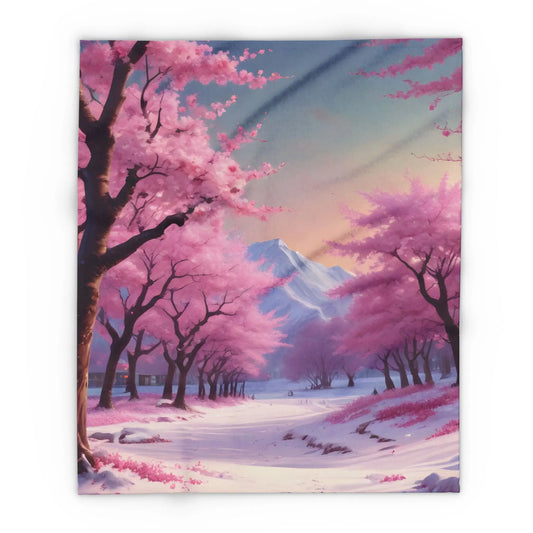 Cozy Arctic Fleece Blanket - Pink Cherry Blossom Scene Soft Throw for Home Gift for Nature Lovers Winter Decor Cozy