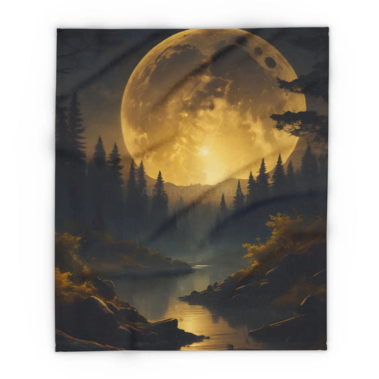 Cozy Arctic Fleece Blanket with Moonlit Forest Design Soft Throw Winter Decor Gift for Nature Lovers Home Warmth - 50’’