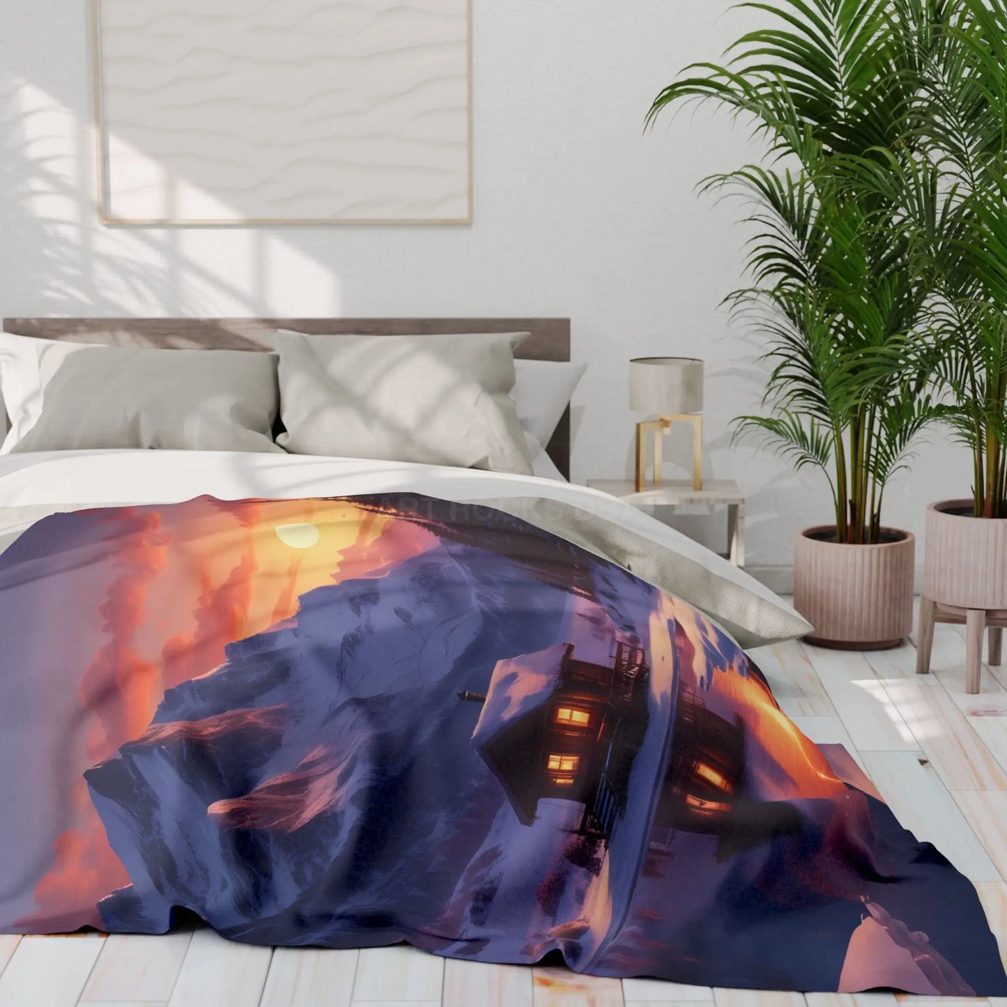 Cozy Cabin in the Snow Arctic Fleece Blanket Warm Winter Throw for Cabin Decor Perfect for Home Gift for Holidays